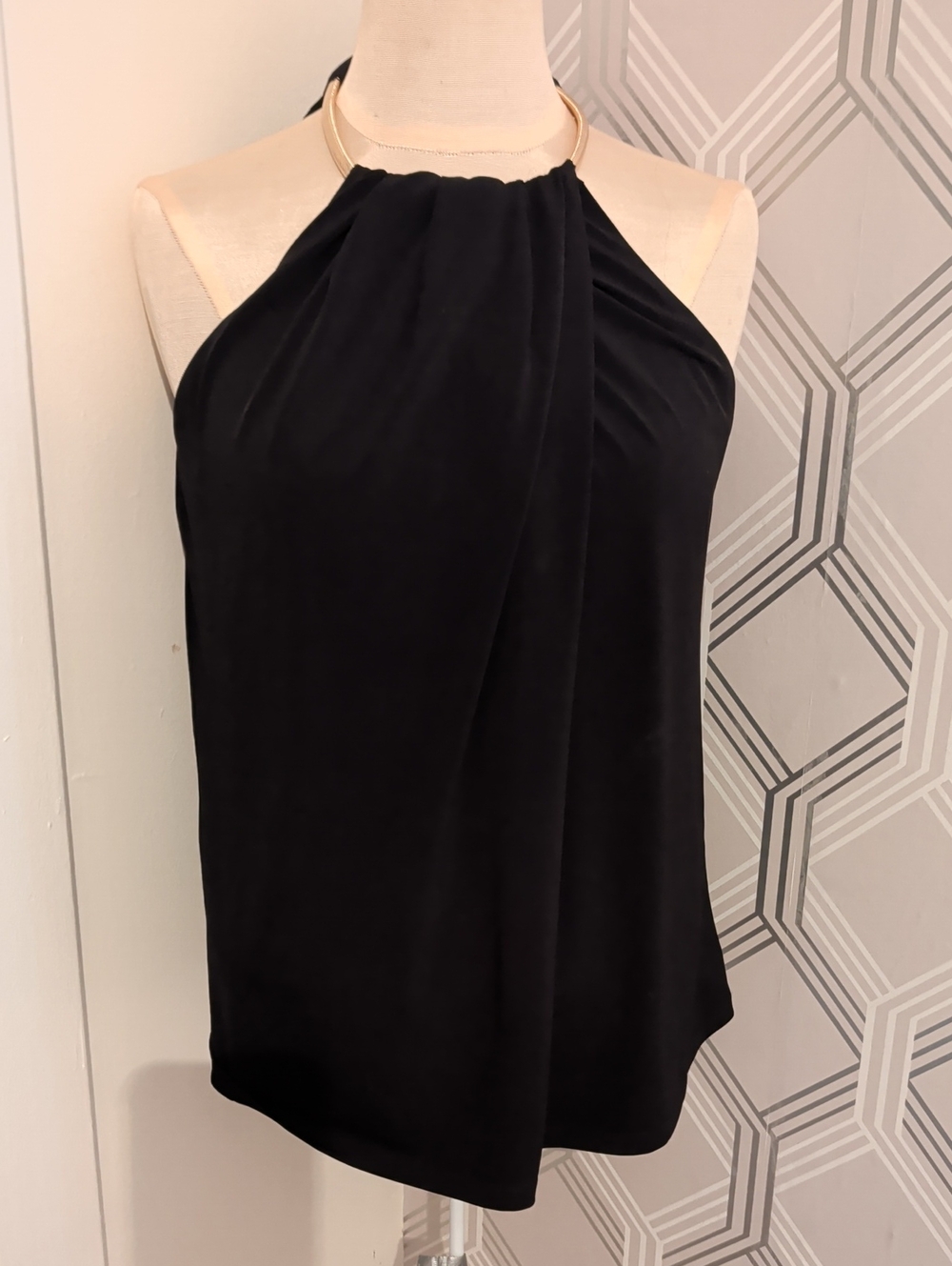 Calvin Klein Black Halter Camisole with Gold Neck Ring